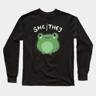 She/They Pronoun Frog: A Cute Ode to Nonbinary and Genderqueer Pride - A Kawaii Journey into the World of Neopronouns Long Sleeve T-Shirt